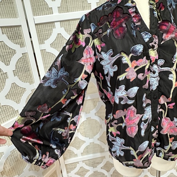 Tolani Melany Velvet Burnout Blouse Womens M* Black Floral Artsy Boho Whimsigoth - Picture 4 of 16